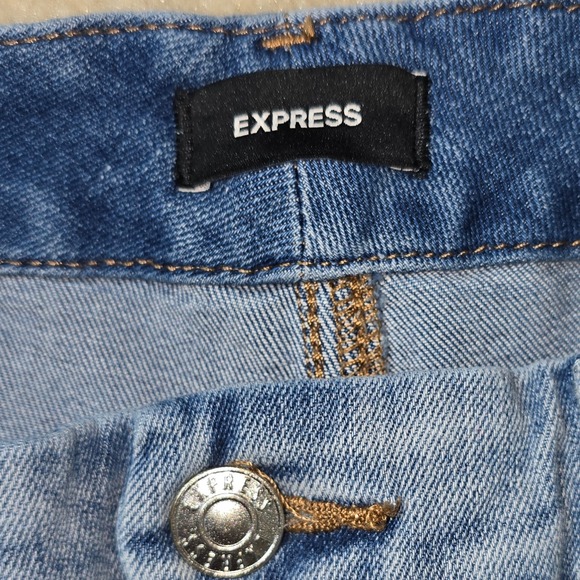 Express Straight Frayed Ankle High Rise Ultra Hyper Stretch Jeans Size M Short - Picture 4 of 5